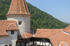 Chateau de Bran (Transylvanie, Roumanie) : la tour ronde et la cour interieure.